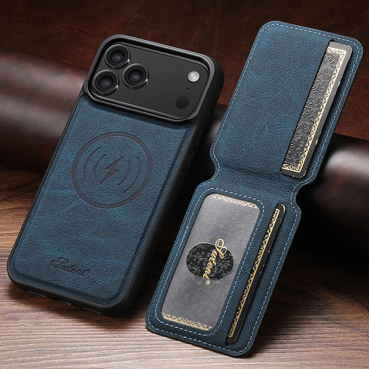 Wireless Charging Phone Case Magnet Card Holder Stand Faux Leather For iPhone 17 Pro Max 16 Plus 15 14 13 12