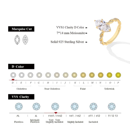 3.0CT Marquise Cut Moissanite Engagement Rings For Women 14*7mm Lab Diamond S925 Sterling Silver Wedding Party Jewelry