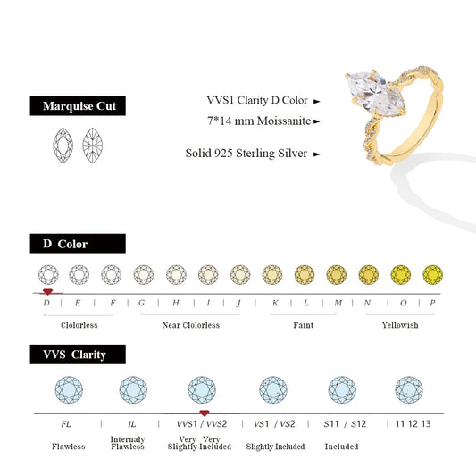 3.0CT Marquise Cut Moissanite Engagement Rings For Women 14*7mm Lab Diamond S925 Sterling Silver Wedding Party Jewelry
