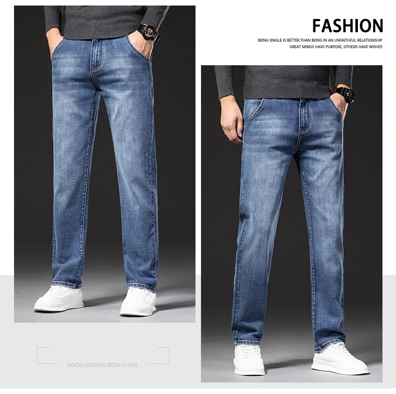 New Autumn and Winter  Plus Size 40 42 44 Men Straight Loose Jeans Business Fashion Denim Stretch Pants Male Brand Trousers