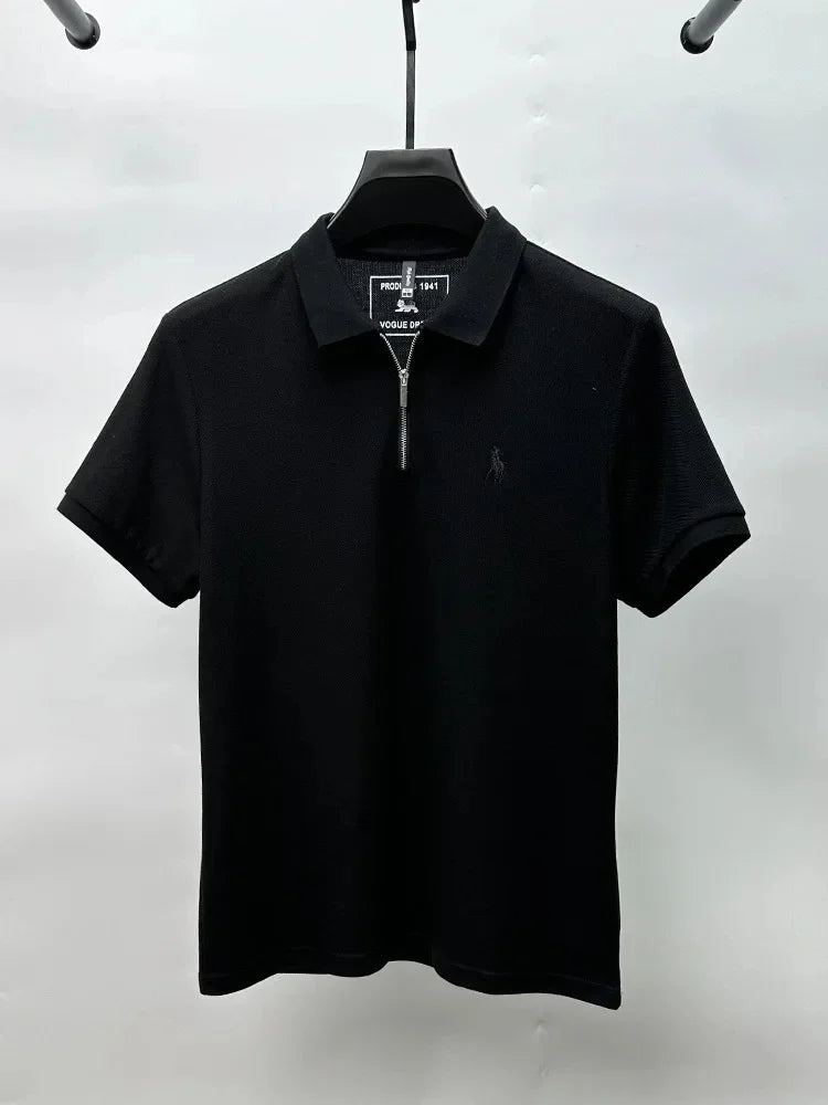 High end brand pony embroidered short sleeve polo shirt unique trend half zipper luxury Paul T-shirt designer's new men's wear