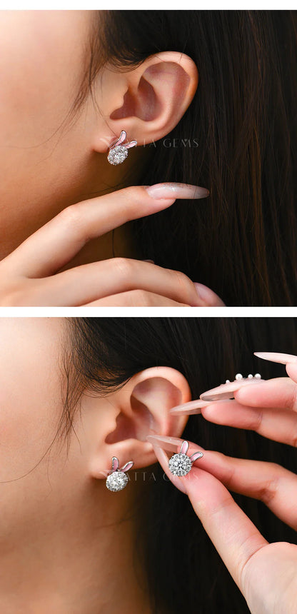 S925 Sterling Silver Moissanite Diamond Earrings Enamel Design Rabbit Shape For Women Girls Birthday Gifts Fine Jewelry