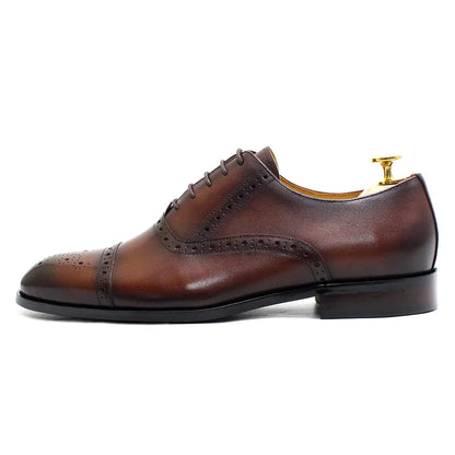 Luxury Genuine Leather Calfskin Cap Toe Oxfords Men's Dress Shoes Italian Style Lace-Up Wedding Business Formal Shoes for Men