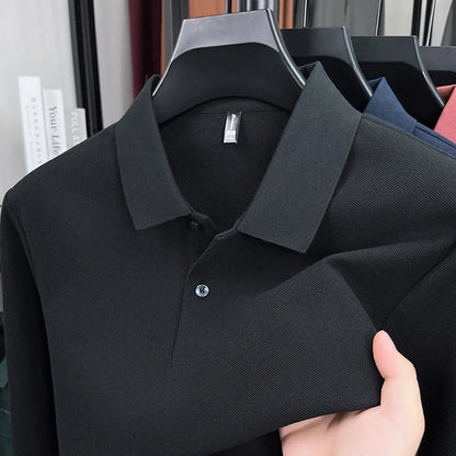 100%pure cotton autumn winter men's high-end designer fashionable long sleeved boutique button casual comfortable polo shirt top