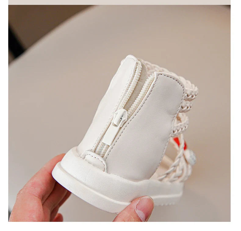 Kids Girls GLADIATOR Sandals Open Toe Knitted Strawberry Summer Non Slip Flat Fashion Children Casual Shoes Roman Shoes Simple