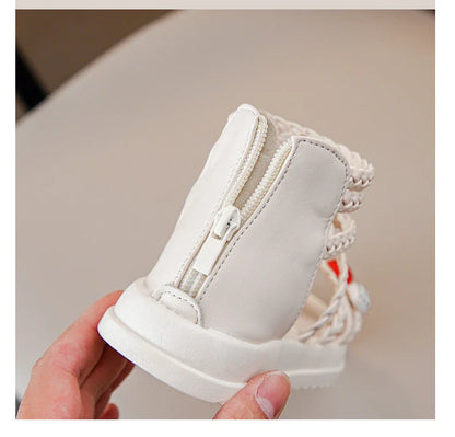 Kids Girls GLADIATOR Sandals Open Toe Knitted Strawberry Summer Non Slip Flat Fashion Children Casual Shoes Roman Shoes Simple