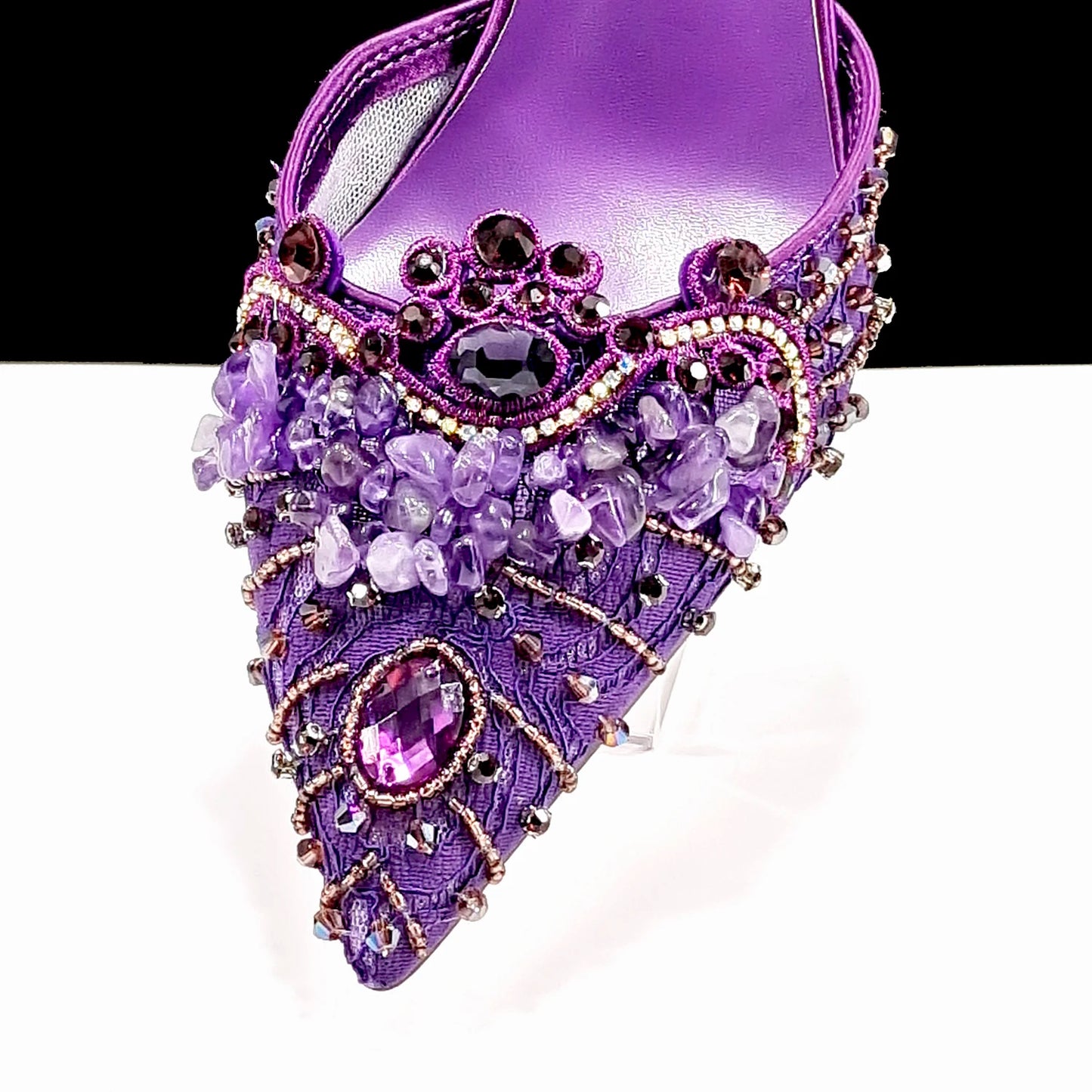 Purple Color Rhinestone Decoration Design Party Wedding Lady Pointed Toe High Heels and Bag Set