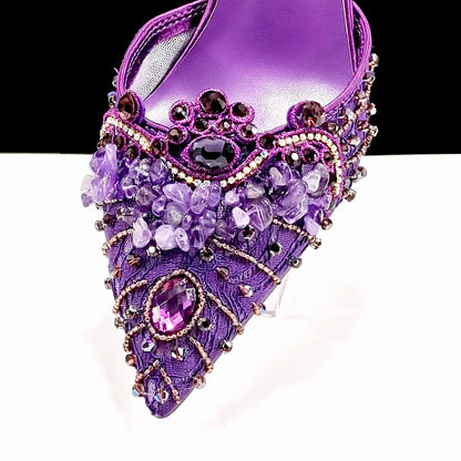 Purple Color Rhinestone Decoration Design Party Wedding Lady Pointed Toe High Heels and Bag Set