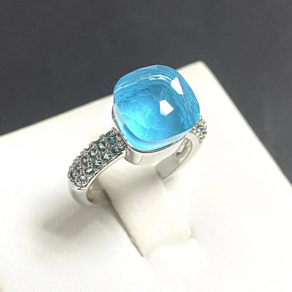 10.6mm Classic Ring for Women Light Blue Zircon Blue Topaz Candy Water Drop Crystal Ring Platinum Plated Jewelry Gift