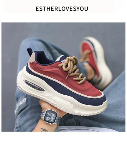Tênis Esportivo Casual Masculino, Tênis de Skate Moderno com Sola Grossa, Calçados Masculinos Confortáveis e da Moda Adequados para Uso ao Ar Livre
