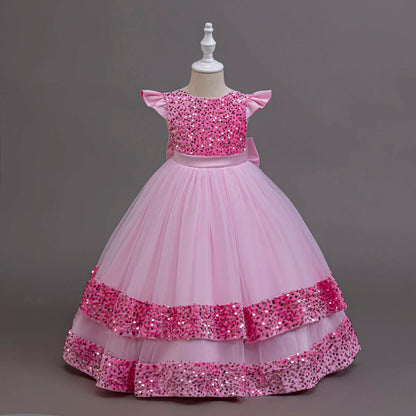 2025 New Elegant Girl Wedding Dress Sequined Mesh Princess Dress 4-12 Year Old Girl Graduation Party Prom Evening Dress