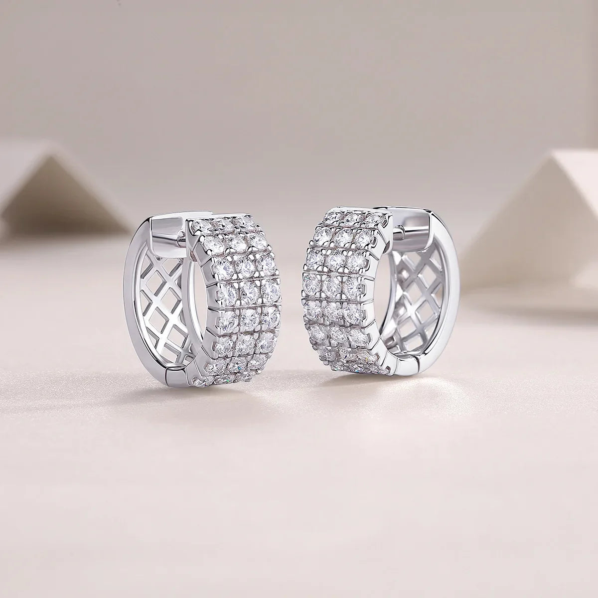 Full 2mm 0.03CT D Color Moissanite Hoop Earrings For Women  S925 Silver Pass Diamond Test Earring 3-Row Small Ear Buckle