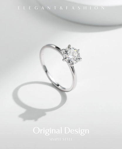 1CT Moissanite Lab Diamond Ring For Women 925 Sterling Silver Wedding Engagement Platinum Plated Fine Jewelry