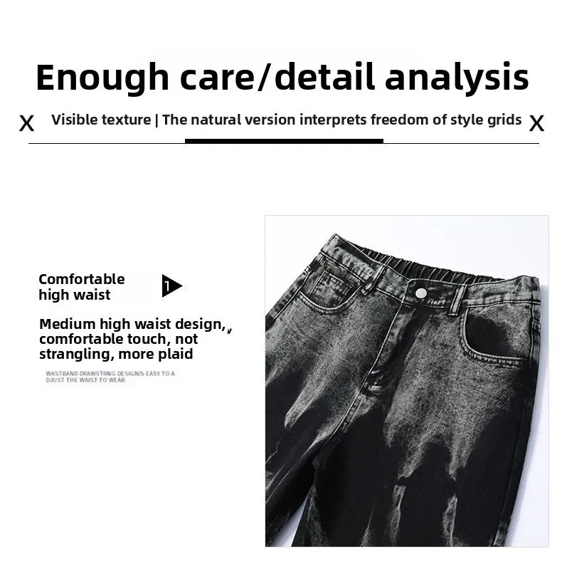 Autumn Men's Baggy Wide Leg Men's Jeans High Street Style Dyed Denim Casual Straight Neutral Wind Baggy Jeans Fashion Versatile