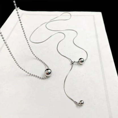 Personality Design Silver Color Stainless Steel Beaded Ball Pendant Necklace for Women Double Layer Hip Hop Rock Chokers Jewelry