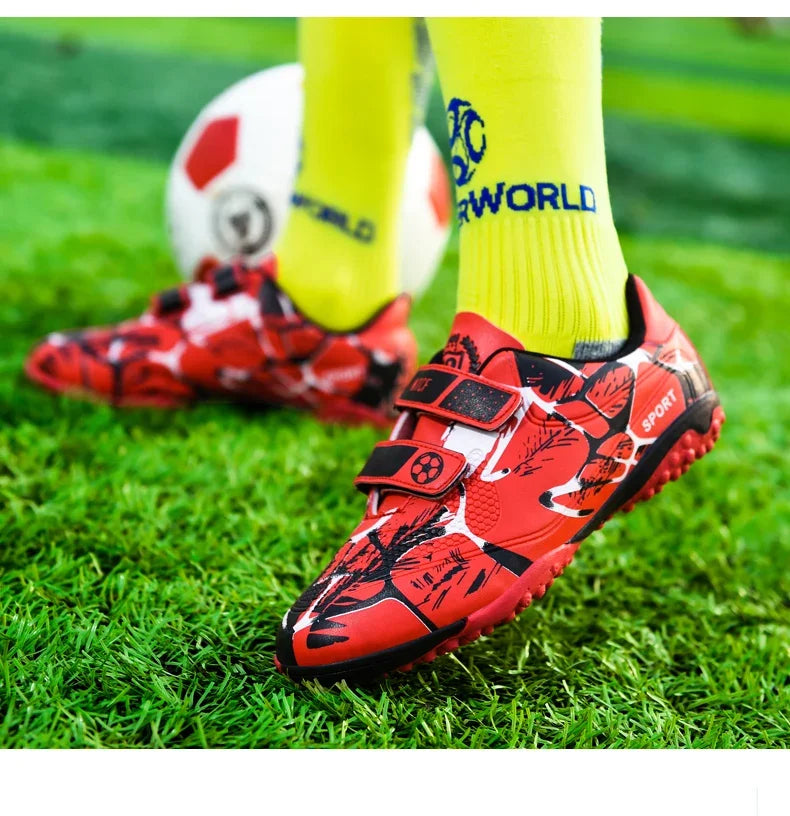 Kids Soccer Shoes Outdoor Non-Slip Football Sports Shoes Boy Training Shoes Child HOOK&LOOP Lightweight Children's Soccer Cleats