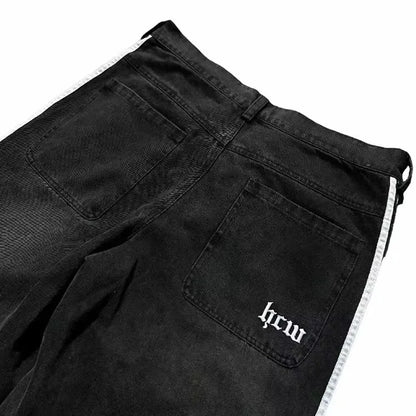 American Harajuku Style Baggy Jeans Y2K Streetwear Striped Denim Pant Men Women Casual Wide Leg Trousers Trendy High Street Pant