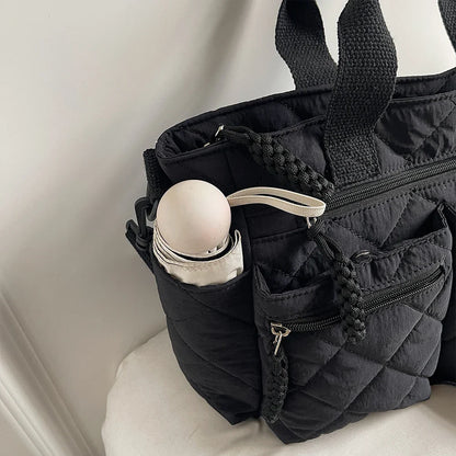 Women's Shoulder Bag, Large-Capacity Casual Multifunctional Commuter Handbag, Versatile Diamond Quilted Design Crossbody Bag