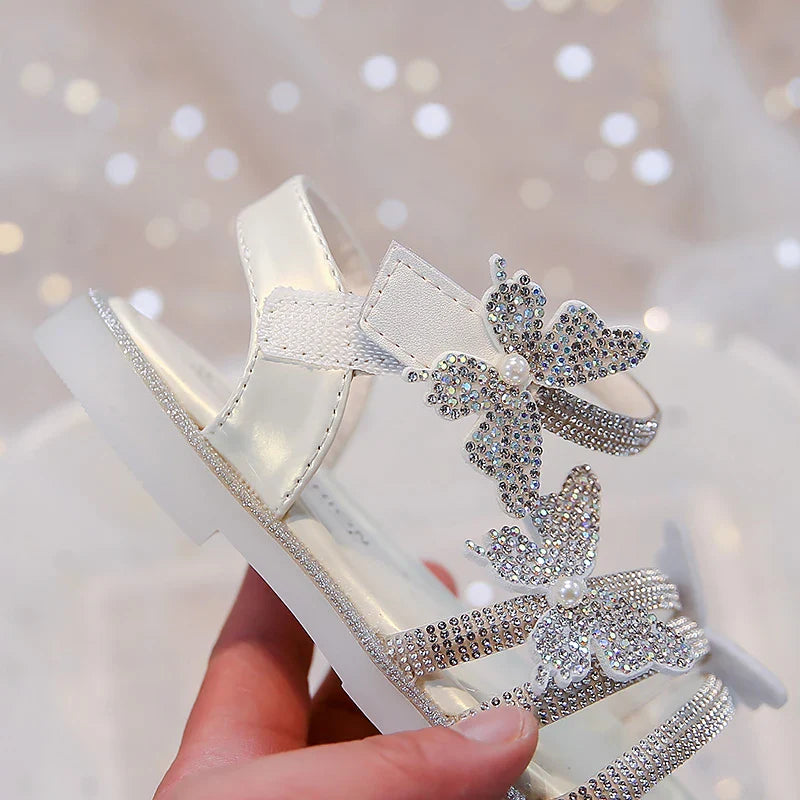 Kids Strappy Sandals for Girls 2025 New Summer Toddler Beach Shoes with Sparkly Sequins Soft Sole  Princess Girls Party Flats