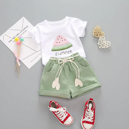 summer girls clothing set 2pcs tracksuit children cotton suit kids cartoon outfits short sleeve baby girls clothes sets