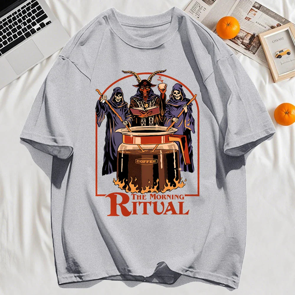 The Morning Ritual Prints Men T-Shirt Summer Breathable Cotton Loose T Shirts All-Match O-Neck Soft Unisex Top
