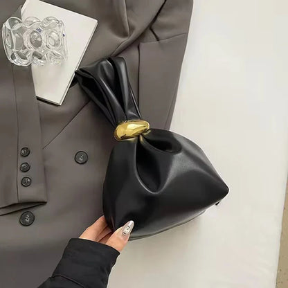 Mini Bolsas de Ombro de Couro PU com Design em Forma de Bolinho, para Mulheres, Modernas, com Nó, Retrô, de Pulso, Bolsas de Mão e Carteiras