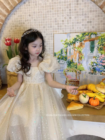 Children Dress Princess Dress 2026 Summer New Girls Sparkling Fairy Fluffy Gauze Dress