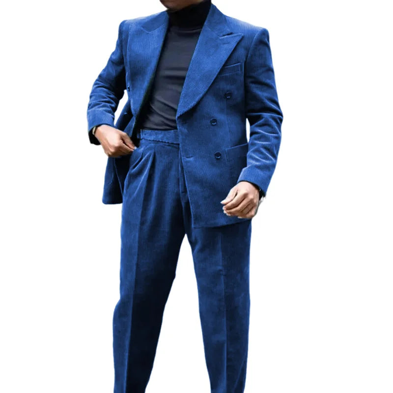 Conjunto de Terno Retrô de Veludo Cotelê de 2 Peças (Blazer + Calça) Conjunto Luxuoso Quente de Alta Qualidade Casamento Festa Baile Jantar Trabalho