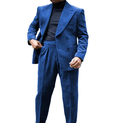 Conjunto de Terno Retrô de Veludo Cotelê de 2 Peças (Blazer + Calça) Conjunto Luxuoso Quente de Alta Qualidade Casamento Festa Baile Jantar Trabalho
