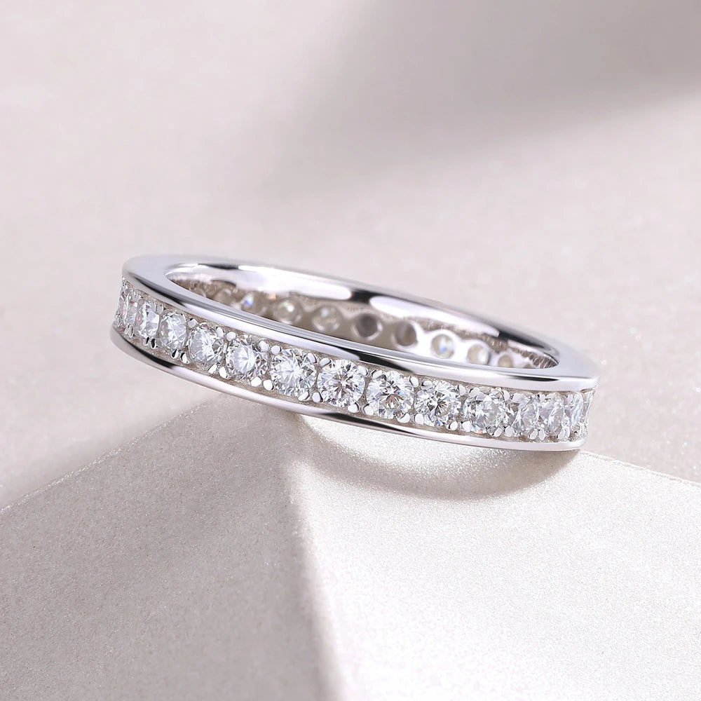 D VVS1 All Moissanite Ring S925 Silver Plated 18k White Gold Fine Eternity Bands Engagement Wedding Rings for Women Man