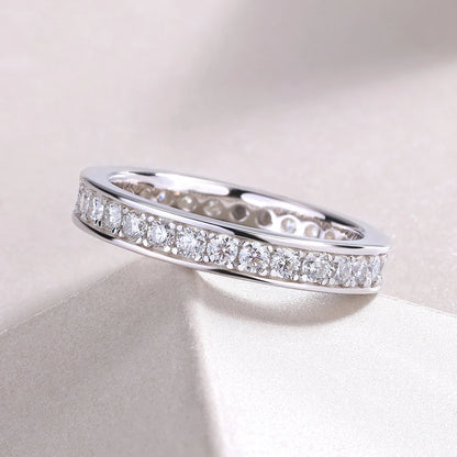 D VVS1 All Moissanite Ring S925 Silver Plated 18k White Gold Fine Eternity Bands Engagement Wedding Rings for Women Man