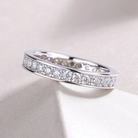 D VVS1 All Moissanite Ring S925 Silver Plated 18k White Gold Fine Eternity Bands Engagement Wedding Rings for Women Man