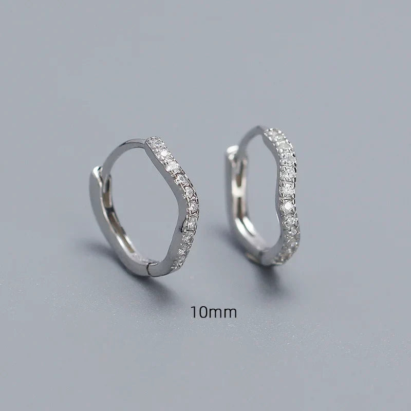 925 Sterling Silver Fashion Statement Gold Wavy Geometry Huggies Hoop Earrings for Women Bohemian Jewelry Ear Buckle Gift