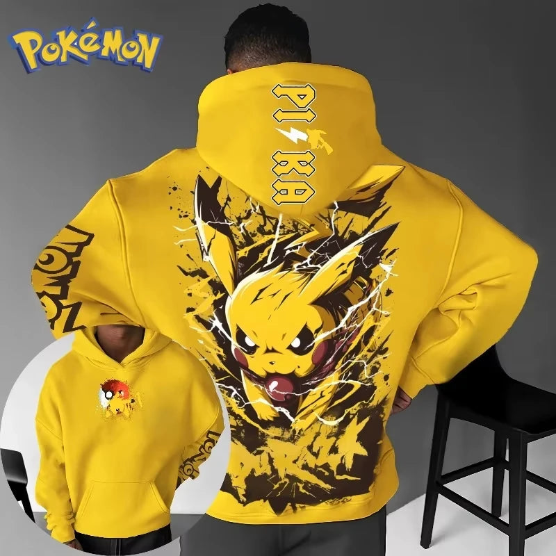 Men's New  Autumn/Winter Game Pikachu Printed Hoodie Men's and Women's  Harajuku Large Size Casual Trend Sweater Top