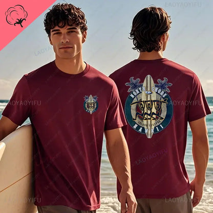 Hawaiian Traditions North Shore Hawaii Surfing Men Women White High Qulaty Cotton T-shirt Comfortable Beach-style Surf Tee Tops