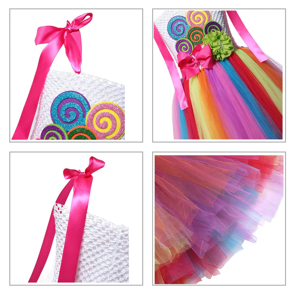 Purim 2026 Girls Disguise Candy Dress Children Colorful Dress Carnival Birthday Party Gift for Girls Lollipop Cosplay Costume