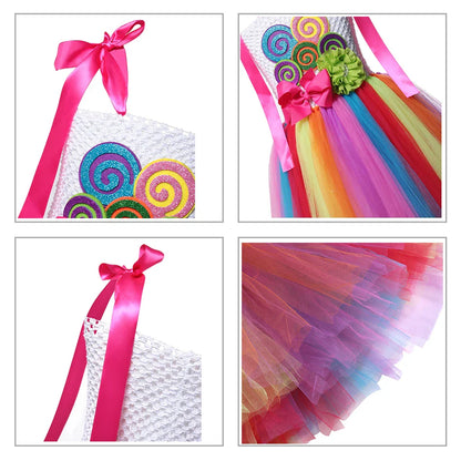 Purim 2026 Girls Disguise Candy Dress Children Colorful Dress Carnival Birthday Party Gift for Girls Lollipop Cosplay Costume