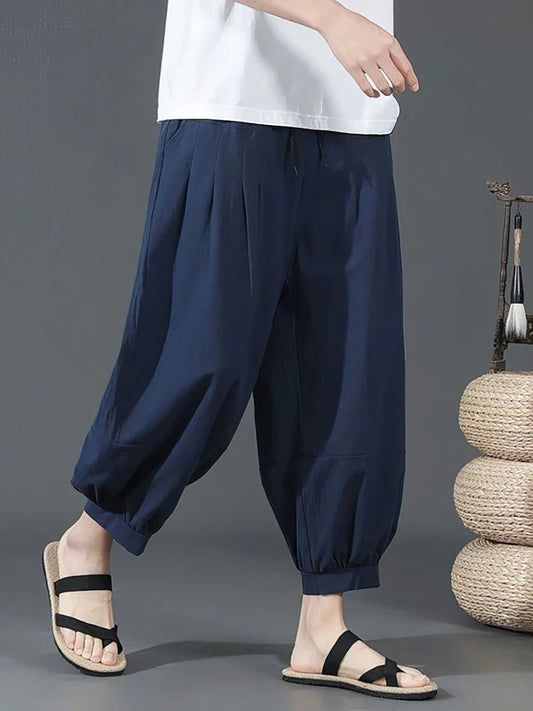 Summer Cotton Linen Shorts Men Baggy Wide leg Casual Capris Pants Male Sport Running Shorts 2025 Oversize Chinese