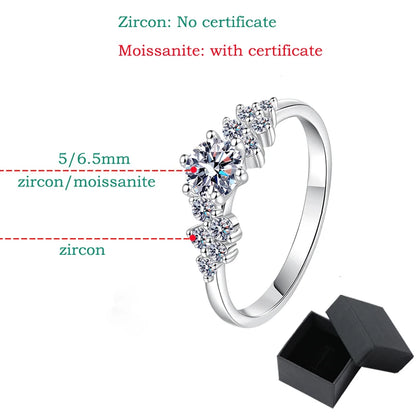 Pass Diamond Tester 5/6.5mm D VVS1 Moissanite Rings for Women Sparkling Wedding Promise Band 925 Sterling Silver Jewelry