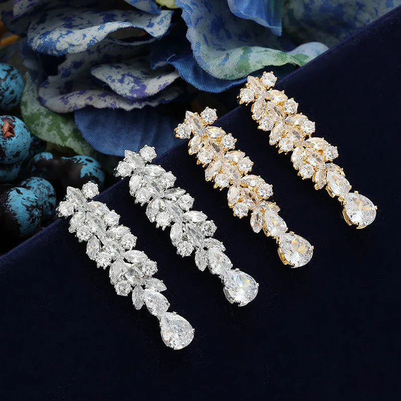 Conjuntos de joias de zircônia nupcial para mulheres, festa, luxo, colar, pulseira, brincos, anéis, casamento, BN8132, presente de aniversário