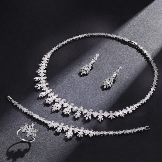 Luxury Women's Jewelry Elegant Style Bride CZ Necklace Earrings Bracelet Ring Jewelry Set&M Bride Large Wedding Jewelry Set