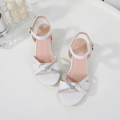 Children's Sandals 2025 Summer New Kids' Crystal High Heels Soft Sole Casual Fashion Girls' Princess Shoes 3-10 Years Old