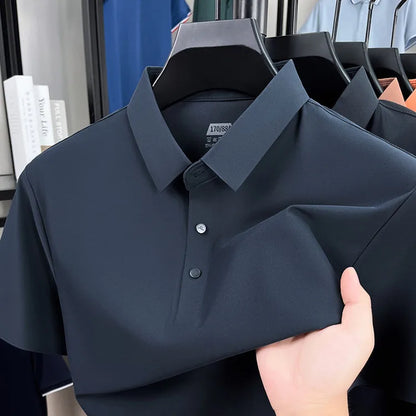 Men's Seamless Polo Shirt - Breathable Nylon-Spandex Blend, Reinforced Collar & Matching Buttons (12 Colors, M-4XL)