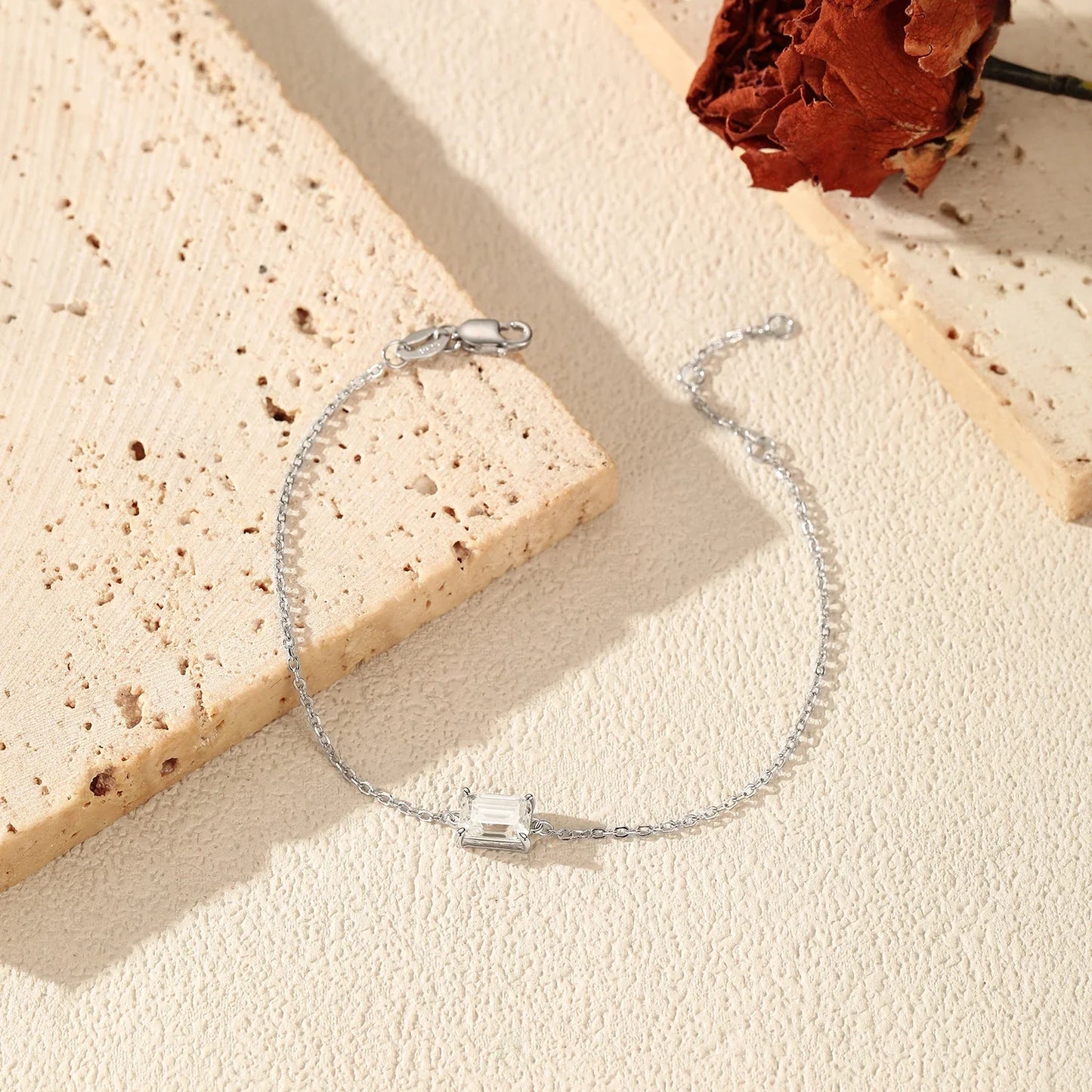 Emerald Cut D Color Rectangle Moissanite Bracelet 925 Sterling Silver Luxury Link Chain Bracelet For Women Fine Jewelry