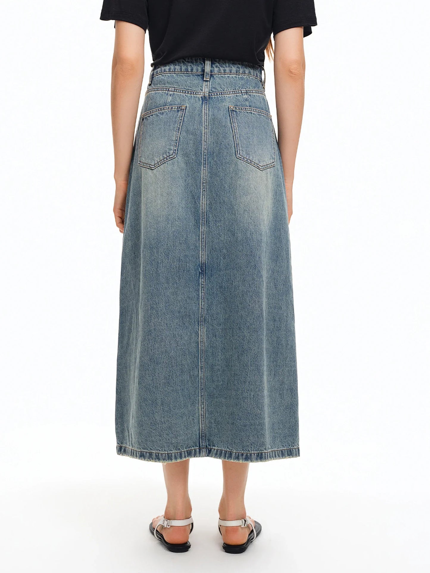 2026 Summer Women‘s Starfish Embroidered Denim Midi Skirt, Vintage A-Line Long Skirt Office Commute Versatile Daily Style