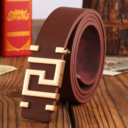 Men's and Women's Casual Fashion Belt  Korean Version Gold Buckle Belt Trendy I-shaped Buckle Belt