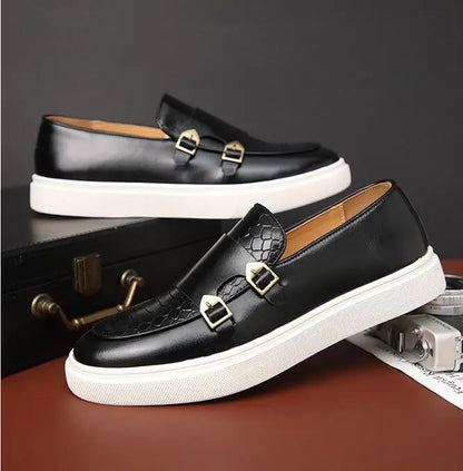 Fashion Men's Casual Shoes Snakeskin Grain Leather Men Retro British Style Loafers Monk Shoes Mens Slip-on Outdoor Driving Flats