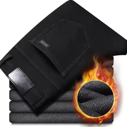 High Quality Winter Thermal Warm Flannel Jeans Men Famous Brand Fleece Denim Pants Straight Flocking Trousers Male Plus Size 40