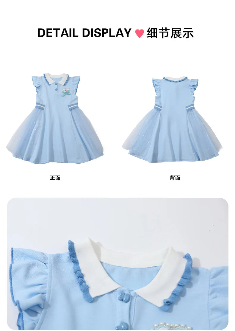 Girls Summer Princess Style Polo Dress Kids Casual Short Sleeve Lapel A-Line Dress Toddler Baby Girls Party Holiday