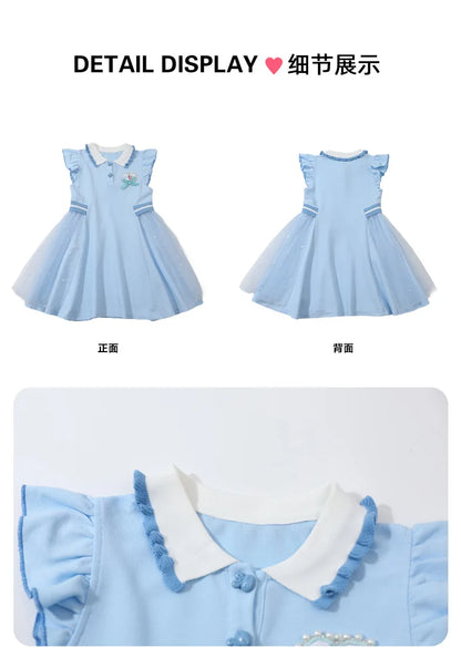 Girls Summer Princess Style Polo Dress Kids Casual Short Sleeve Lapel A-Line Dress Toddler Baby Girls Party Holiday